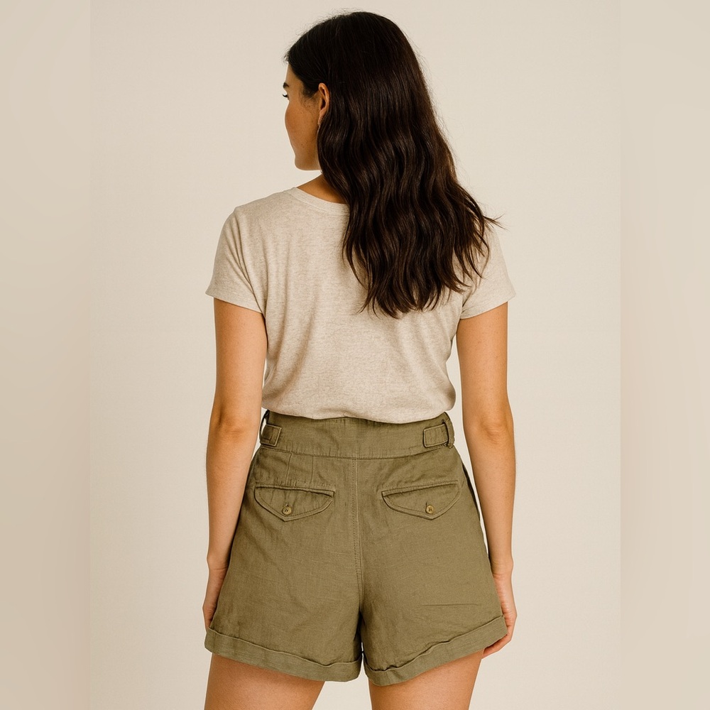 Banana Republic Khaki Linen Blend Pleated Belted Shorts – Size 14 - Picture 3 of 13